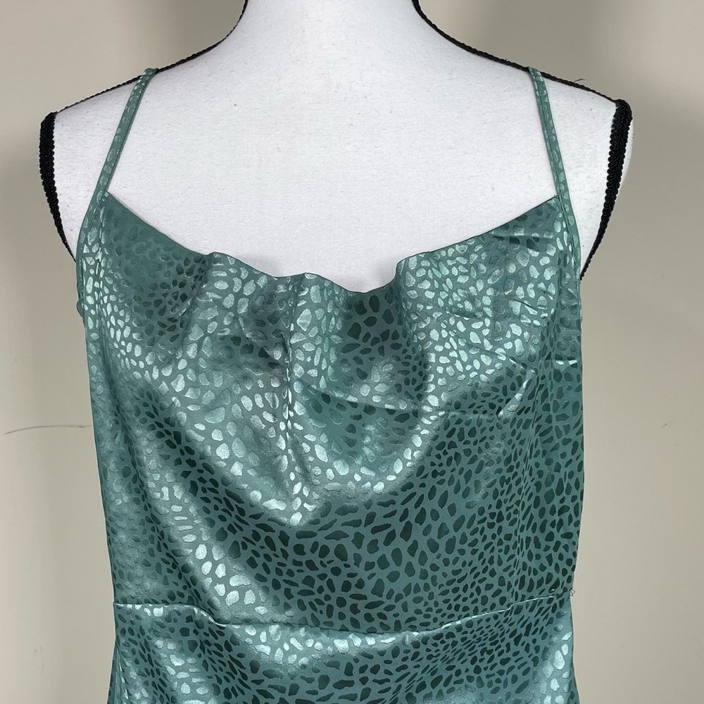 NWT Lulus Stunner Sage Green Satin Jacquard Cowl Neck Midi Dress - Picture 12 of 12